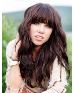 20" Brown Wavy With Bangs 100% Hand Tied Human Hair Women Wigs 20" Brown Wavy With Bangs 100% Hand Tied Human Hair Women Wigs