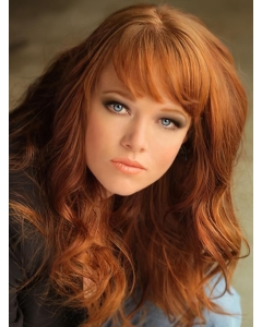 18'' Ideal Long Wavy With Bangs Lace Front Copper Human Hair Wigs For Women 18'' Ideal Long Wavy With Bangs Lace Front Copper Human Hair Wigs For Women
