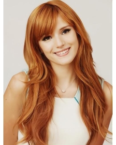 22'' Comfortable Long Wavy With Bangs Hand Tied Copper Human Hair Wigs 22'' Comfortable Long Wavy With Bangs Hand Tied Copper Human Hair Wigs