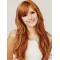 22'' Comfortable Long Wavy With Bangs Hand Tied Copper Human Hair Wigs