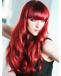 22'' Light Red Wavy With Bangs Capless Human Hair Women Wigs 22'' Light Red Wavy With Bangs Capless Human Hair Women Wigs