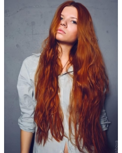 26'' Designed Long Wavy Without Bangs Hand Tied Copper Human Hair Women Wigs  26'' Designed Long Wavy Without Bangs Hand Tied Copper Human Hair Women Wigs
