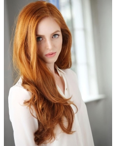 22'' Classic Long Wavy Without Bangs Full Lace Copper Human Hair Wigs  22'' Classic Long Wavy Without Bangs Full Lace Copper Human Hair Wigs