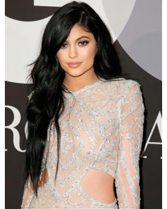 22'' High Quality Long Wavy Black With Bangs Lace Front Kylie Jenner Inspired Human Hair Wigs 22'' High Quality Long Wavy Black With Bangs Lace Front Kylie Jenner Inspired Human Hair Wigs
