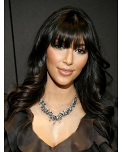 18'' Wavy With Bangs Black Capless 100% Human Hair Kim Kardashian Wigs 18'' Wavy With Bangs Black Capless 100% Human Hair Kim Kardashian Wigs