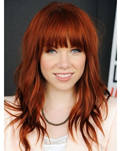 18'' Exquisite Long Wavy With Bangs Lace Front Copper Human Hair Wigs  18'' Exquisite Long Wavy With Bangs Lace Front Copper Human Hair Wigs