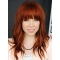 18'' Exquisite Long Wavy With Bangs Lace Front Copper Human Hair Wigs 