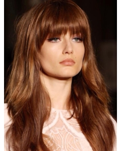 20'' Incredible Long Wavy With Full Bangs Lace Front Copper Human Hair Wigs  20'' Incredible Long Wavy With Full Bangs Lace Front Copper Human Hair Wigs