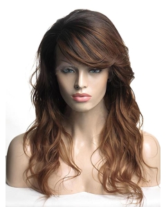20'' Wavy With Bangs  Monofilament Top Long Ombre Hair Color Human Hair Wigs 20'' Wavy With Bangs  Monofilament Top Long Ombre Hair Color Human Hair Wigs