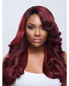 Dark Red Long Wavy With Wavy Bangs Charming Lace Front Wigs Dark Red Long Wavy With Wavy Bangs Charming Lace Front Wigs