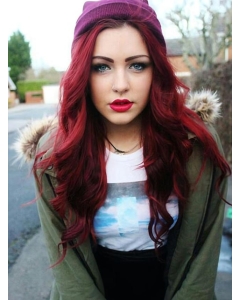 Dark Red Long Wavy grateful Lace Front Human Wigs Dark Red Long Wavy grateful Lace Front Human Wigs