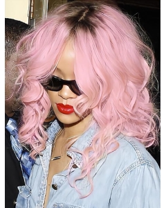 Rihanna Ultra-feminine Long Tousled and Wavy Lace Human Hair Wig 16 Inches Rihanna Ultra-feminine Long Tousled and Wavy Lace Human Hair Wig 16 Inches