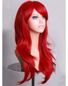 Dark Red Long Wavy With Bangs Lace Front Synthetic Wigs Dark Red Long Wavy With Bangs Lace Front Synthetic Wigs