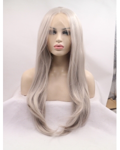 Long Wavy Without Bangs Grey Lace Front 25" Synthetic Wigs Long Wavy Without Bangs Grey Lace Front 25" Synthetic Wigs