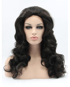 Shoulder Length Black Without Bangs 17" Lace Front Wavy Synthetic Wigs Shoulder Length Black Without Bangs 17" Lace Front Wavy Synthetic Wigs
