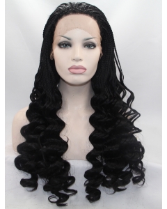 Long Black Without Bangs 24" Lace Front Wavy Synthetic Wigs Long Black Without Bangs 24" Lace Front Wavy Synthetic Wigs