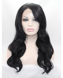 18" Wavy Black With Bangs Synthetic Lace Front Long Wigs 18" Wavy Black With Bangs Synthetic Lace Front Long Wigs