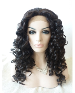 Beautiful Black Curly Without Bangs Shoulder Length Lace Front Synthetic Women Wigs Beautiful Black Curly Without Bangs Shoulder Length Lace Front Synthetic Women Wigs