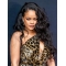 Black Curly Without Bangs Lace Front Long  Synthetic Women Rihanna Wigs