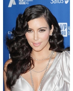 Easy Black Curly Lace Front Long Kim Kardashian Synthetic Women Wigs Easy Black Curly Lace Front Long Kim Kardashian Synthetic Women Wigs