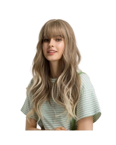 Blond Long Wavy Synthetic Wigs with Fluffy Air Bangs For Women Blond Long Wavy Synthetic Wigs with Fluffy Air Bangs For Women