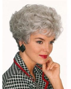 Sexy Women's Side Part Short Bob Curly Hairstyles Grey Lady Classic Short Capless Wigs  Sexy Women's Side Part Short Bob Curly Hairstyles Grey Lady Classic Short Capless Wigs