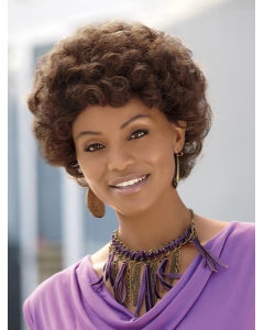 Short Curly Dark Brown Mixed Color Layered Hairstyle with Full Bangs Capless African American Wigs For Black Women Short Curly Dark Brown Mixed Color Layered Hairstyle with Full Bangs Capless African American Wigs For Black Women