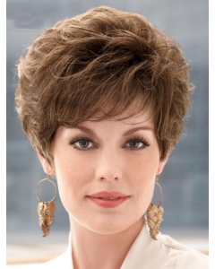 Short Curly Brown Mixed Color Layered Hairstyle with Full Bangs Capless Synthetic Hair 10 Inches Short Curly Brown Mixed Color Layered Hairstyle with Full Bangs Capless Synthetic Hair 10 Inches
