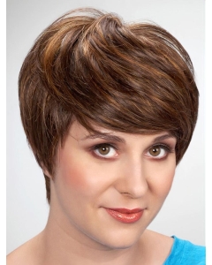 8" Brown Short With Bangs Straight Synthetic Wig 8" Brown Short With Bangs Straight Synthetic Wig