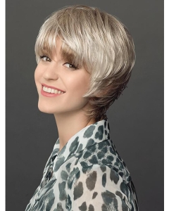 8" Platinum Blonde Short Layered Straight Synthetic Wigs Women 8" Platinum Blonde Short Layered Straight Synthetic Wigs Women