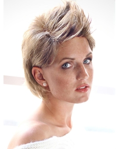 Platinum Blonde Straight 8" Synthetic Layered Monofilament Wigs For Ladies Platinum Blonde Straight 8" Synthetic Layered Monofilament Wigs For Ladies