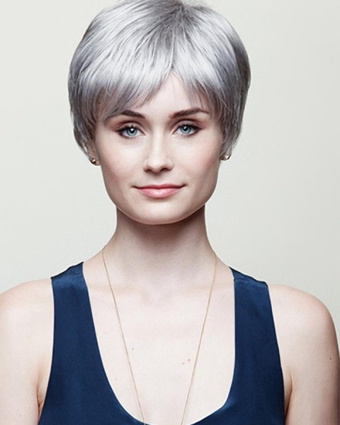 6" Straight  Capless Short Grey Wigs