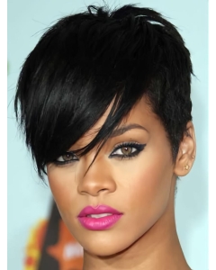 Rihanna Cool-looking Short Straight Capless Human Hair Wig with Bangs Rihanna Cool-looking Short Straight Capless Human Hair Wig with Bangs