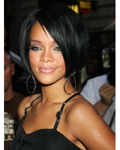 Rihanna Half-moon-shape Short Cool Lace Front Human Hair Bob Wig with Bangs Rihanna Half-moon-shape Short Cool Lace Front Human Hair Bob Wig with Bangs