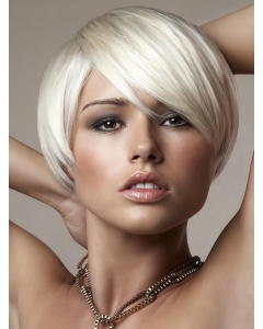 Young Fashion Platinum Blonde With Side Bangs Short  Capless Wigs Young Fashion Platinum Blonde With Side Bangs Short  Capless Wigs