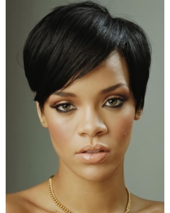 Rihanna Hoyden Style Short Straight with Bangs Lace Front Human Hair Women Wig  Rihanna Hoyden Style Short Straight with Bangs Lace Front Human Hair Women Wig