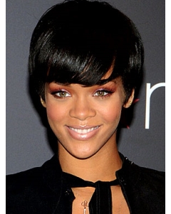 Rihanna Pleasant Short Straight with Bangs Lace Front Human Hair Women Wig  Rihanna Pleasant Short Straight with Bangs Lace Front Human Hair Women Wig