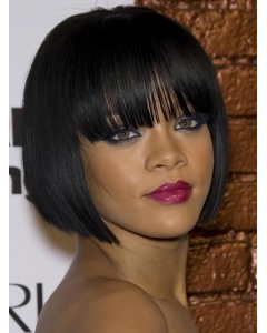 Rihanna Compact  Short Straight with Bangs Lace Human Hair Women Wig  Rihanna Compact  Short Straight with Bangs Lace Human Hair Women Wig