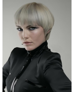 Young Fashion  Short Straight With Bangs Capless Grey Synthetic Women Wigs Young Fashion  Short Straight With Bangs Capless Grey Synthetic Women Wigs
