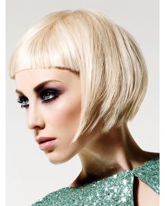 Young Fashion Platinum Blonde Short Straight With Bangs Mono Human Hair Women Wigs Young Fashion Platinum Blonde Short Straight With Bangs Mono Human Hair Women Wigs
