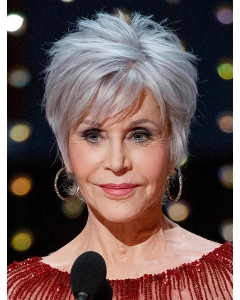 Grey 8" Straight Boycuts Short Jane Fonda Wigs Grey 8" Straight Boycuts Short Jane Fonda Wigs