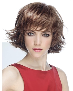 Wavy Short Brown Synthetic With Bangs Mono Wigs Wavy Short Brown Synthetic With Bangs Mono Wigs