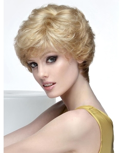 Wavy Short Blonde Monofilament 8" With Bangs Lace Synthetic Women Wig Wavy Short Blonde Monofilament 8" With Bangs Lace Synthetic Women Wig