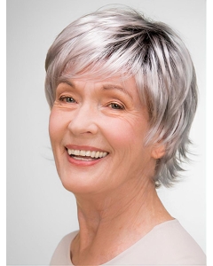 Short 8" 100% Hand-tied Grey Synthetic Layered Elderly Women Wigs Short 8" 100% Hand-tied Grey Synthetic Layered Elderly Women Wigs