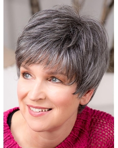 Short 8" Capless Grey Synthetic With Bangs Good Quality Elderly Women Wigs