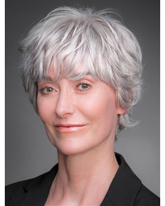 Short 8" 100% Hand-tied Grey Remy Human Hair Layered Wigs For Elderly Lady Short 8" 100% Hand-tied Grey Remy Human Hair Layered Wigs For Elderly Lady