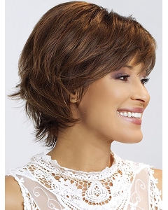 8" Wavy Brown  Short With Bangs Monofilament Synthetic Women Wigs 8" Wavy Brown  Short With Bangs Monofilament Synthetic Women Wigs