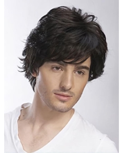 Shining Black Wavy Short Hand-Tied Human Hair Men Wigs Shining Black Wavy Short Hand-Tied Human Hair Men Wigs