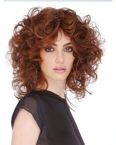 Auburn Curly Shoulder Length  Monofilament 12" Human Hair Women Wigs  Auburn Curly Shoulder Length  Monofilament 12" Human Hair Women Wigs