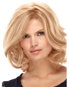 Unique Blonde Curly Shoulder Length Mono Remy Human Hair Women Wigs
